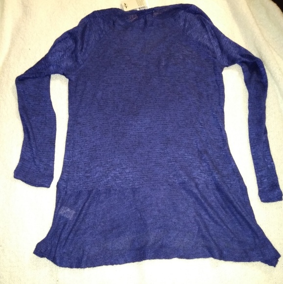 One World Heather Blue and Black Embellished High/Low Knitted Lightweigh Sweater - Picture 6 of 6